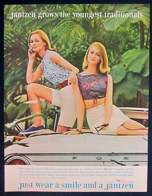 Vintage Jantzen activewear large print ad 1964 2 in a white Ford convertible