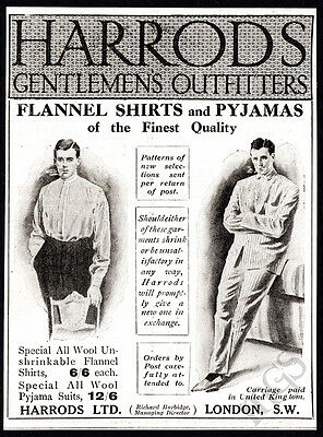 1911 Vintage Harrods Gentlemen's Outfitters print ad Shirts Pyjamas Smoking