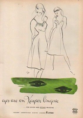 1946 Kayser Nightie Nightgown Lingerie fashion art ad
