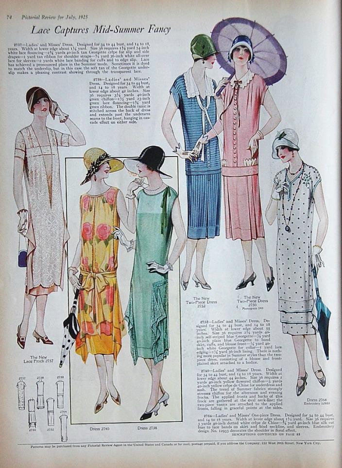 2 1925 Vintage Art Deco Fashion Flapper Dress Pages Hats shoes