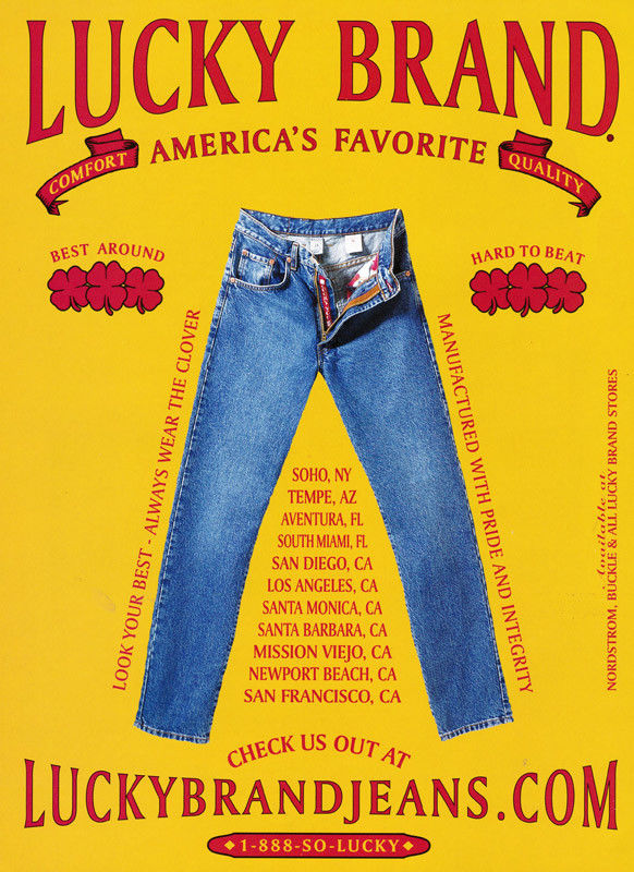 Lucky Brand Jeans print ad 2000 Yellow Background, Red Lettering