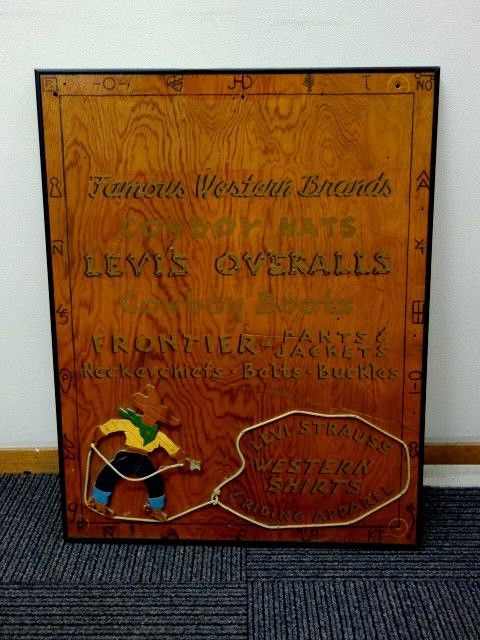 ALL ORIGINAL LEVI'S Overalls Levi Strauss Wooden Advertise Cowboy Apparel 1950