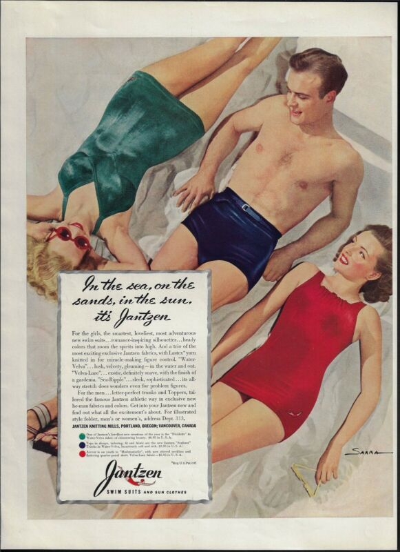 1940 JANTZEN Swim Suits VELVA Fabric Sarra Art  Print Ad
