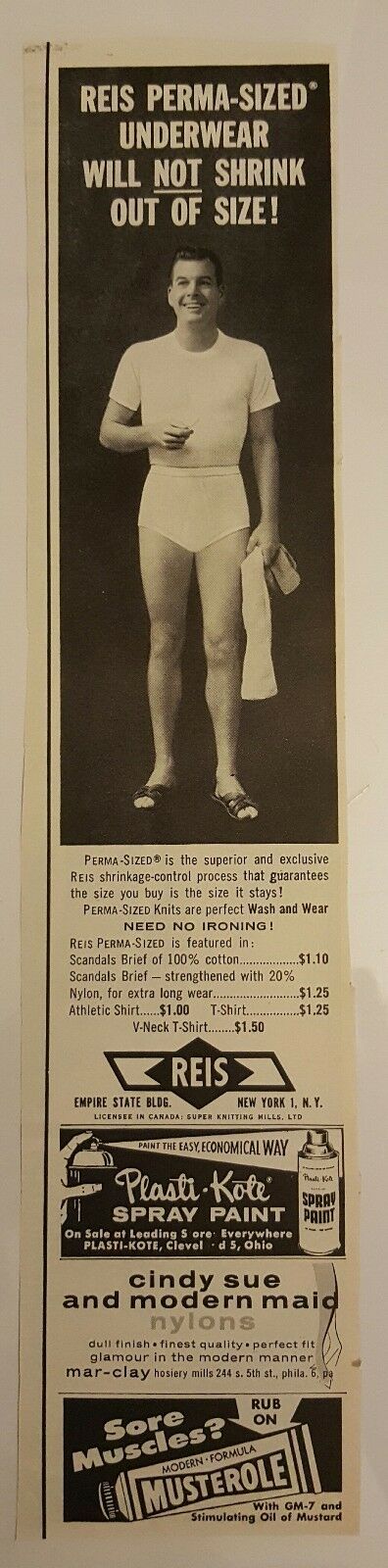 1960 Reis Perma Sized Model in men's underwear Perma Sized vintage print ad