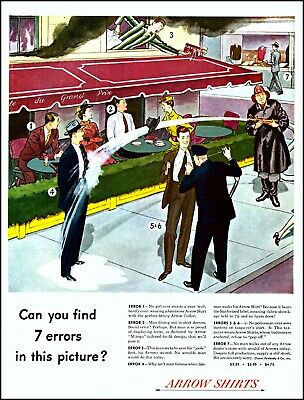 1947 Sidewalk Cafe Fireman Police 7 Error Arrow Shirt vintage art Print Ad adL60