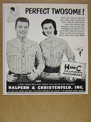 1958 H Bar C Ranchwear Western Shirts matching men's women's vintage print Ad