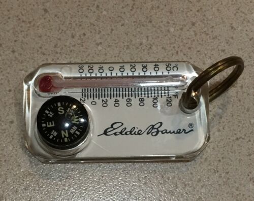 Vintage Eddie Bauer Keychain Zipper Pull Thermometer Wind Chill Compass