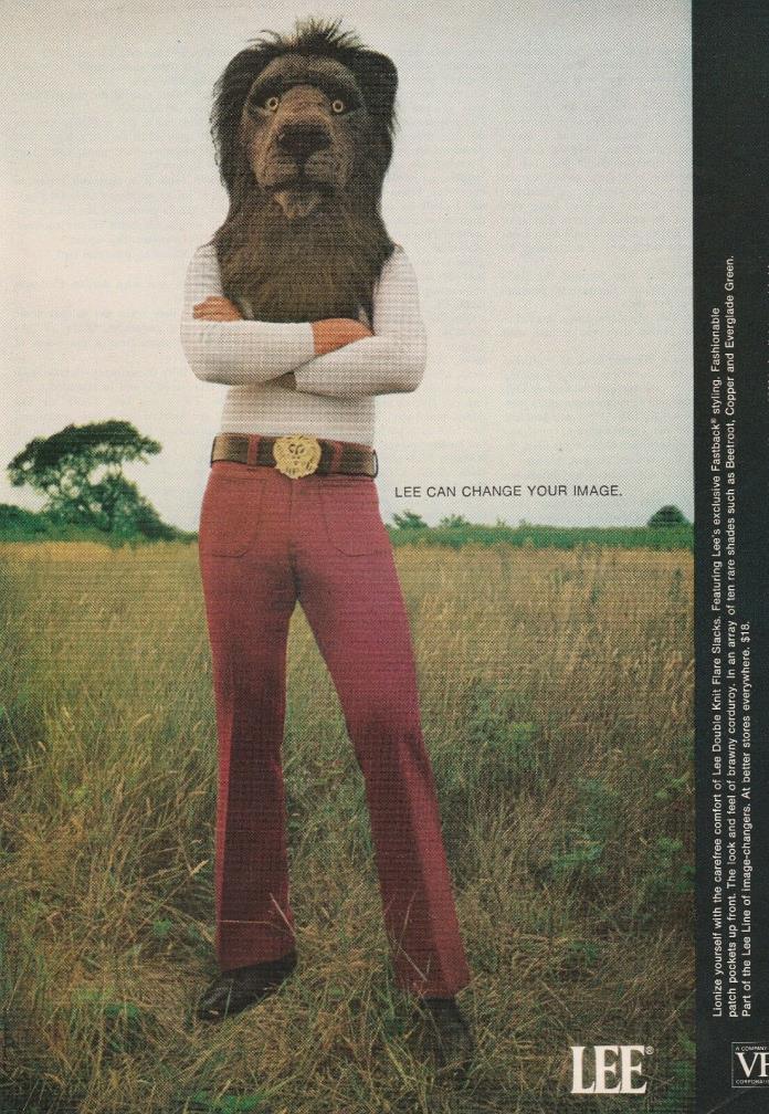 1970s Lee Can Change your Image Original Vintage AD Lion's Head Polyester Safari