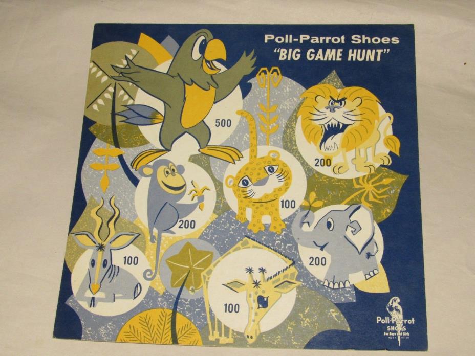 Vintage 1950s Red Lion PA Poll-Parrot Shoes Big Game Hunt Game Board Target Sign