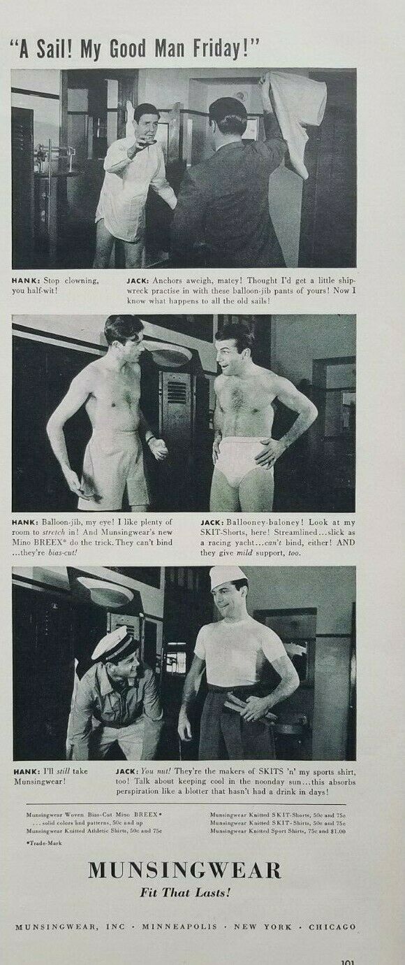 Men in Underwear Munsingwear Sailors 1940 Vintage Print Ad