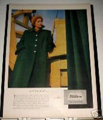 1947 Milliken Wool Fashion Ad new box-coat