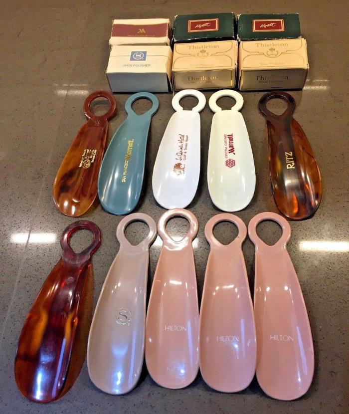 Shoe Horn Shoehorn Vintage Plastic Lot of 9 and 6 Factory Sealed Shoe Polishers