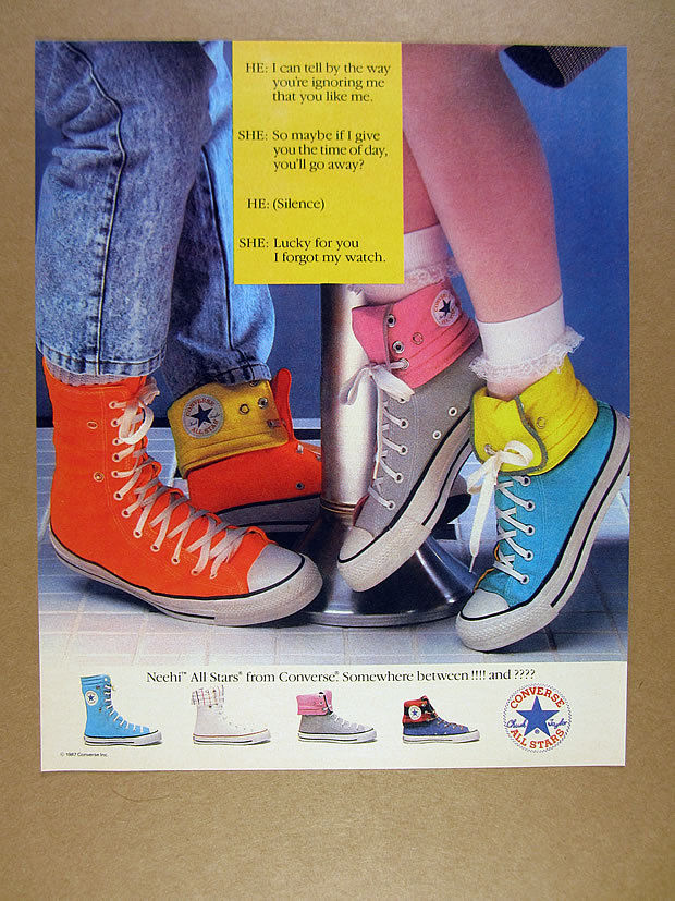 1987 Converse Neehi All Stars orange gray turquoise chuck taylor shoes print Ad