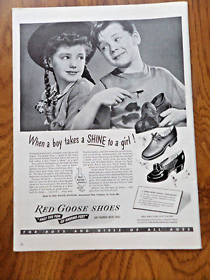 1943 Red Goose Shoes Shoe Ad When a boy Takes a ShINE to a Girl