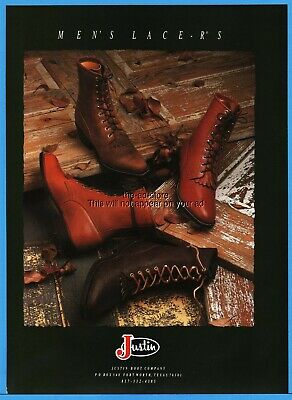 1992 Justin Boot Company Fort Worth Texas Men's Lacers Vintage Photo Print Ad