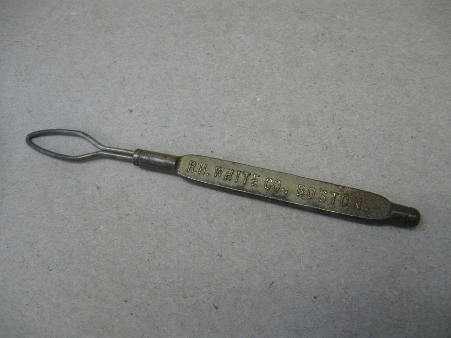 Antique Vtg Advertising Button Shoe Hook Loop R.H. WHITE LUXURA SHOES Boston MA