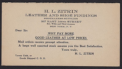 H.L. Zitrin-New York City-Shoemaker-Shoe and Leather-Price List-Vintage