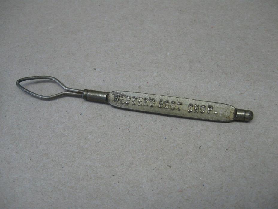 Antique Vtg Advertising Button Shoe Hook Loop WEBBER'S BOOT SHOP Belfast Maine