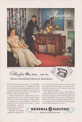 GE  Musaphonic Radio-Phonograph Original 1948 Vintage Color Print Advertisement