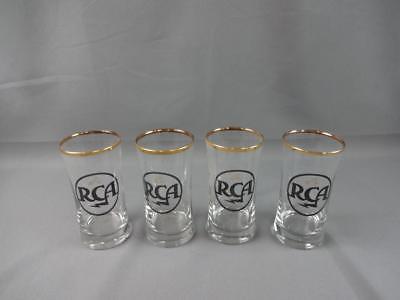 Set of 4 Vintage Drinking Bar Glasses Advertising RCA Gold Rimmed Terrier Mascot