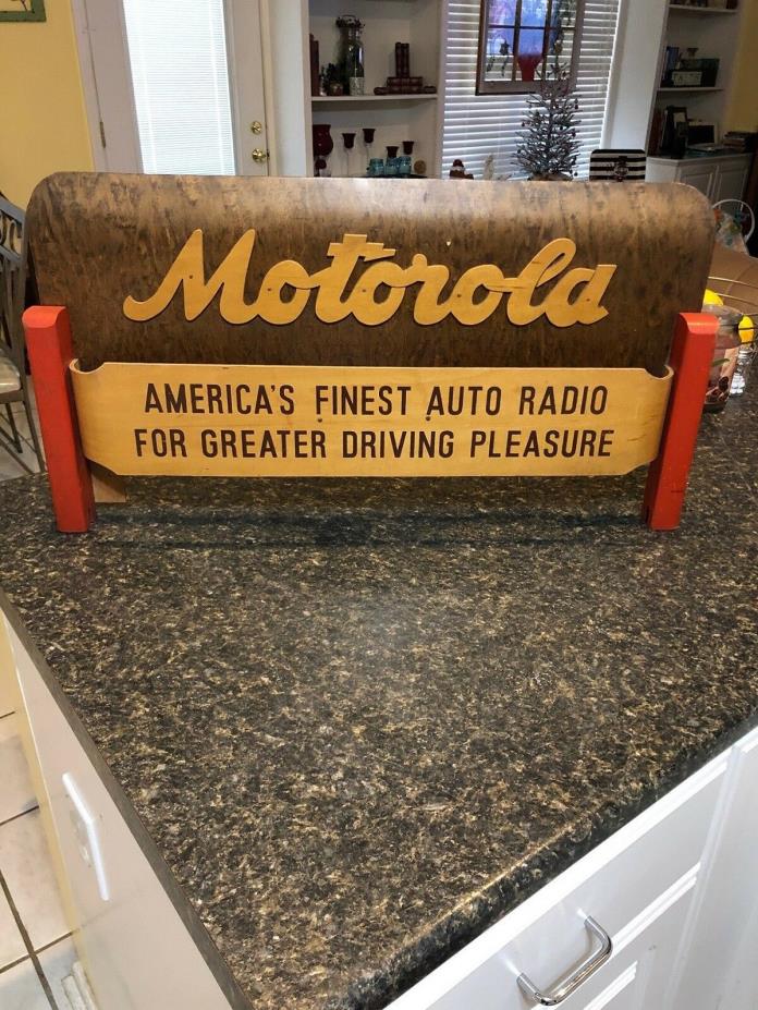 Very Rare Antique 1930's Motorola Collectible Car Radio Advertising Sign Wooden