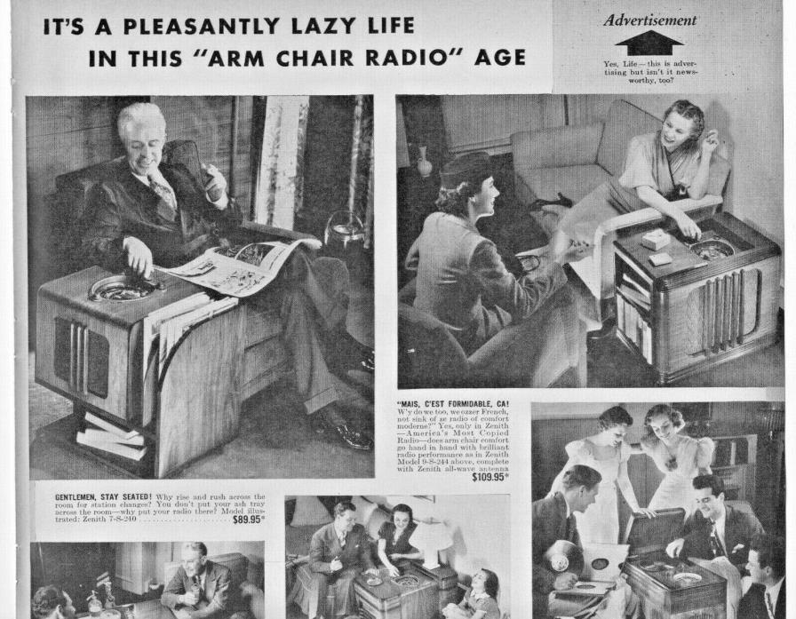 1937 Zenith Radio Vintage Print Ad Arm Chair Radio Age