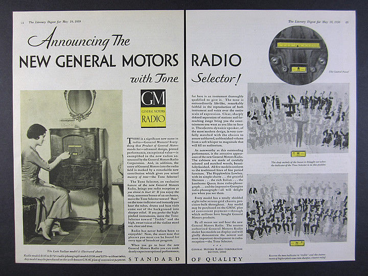 1930 GM General Motors Model 140 Late Italian Cabinet Radio vintage print Ad