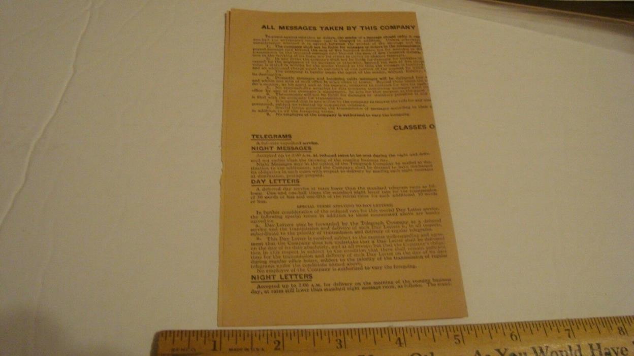 Western Union Telegraph Company Blank Letter Money Message Form #1207-A