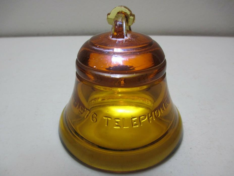 Vintage Telephone Pioneers of America Glass Bell Centenial 1976 Amber