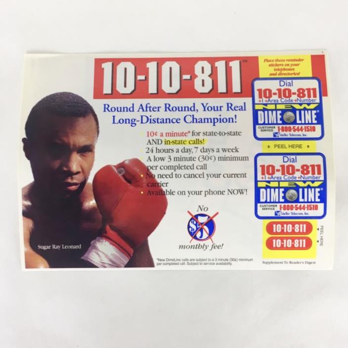 1999 VarTec Telecom 10-10-811 Long Distance Phone Stickers Ad Sugar Ray Leonard