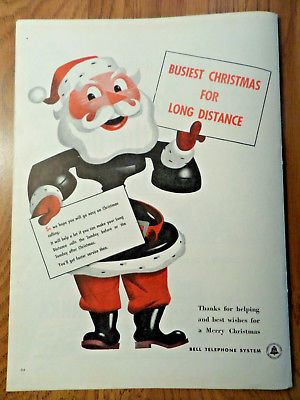 1946 Bell Telephone Ad Busiest Christmas for Long Distance Santa Phone Claus