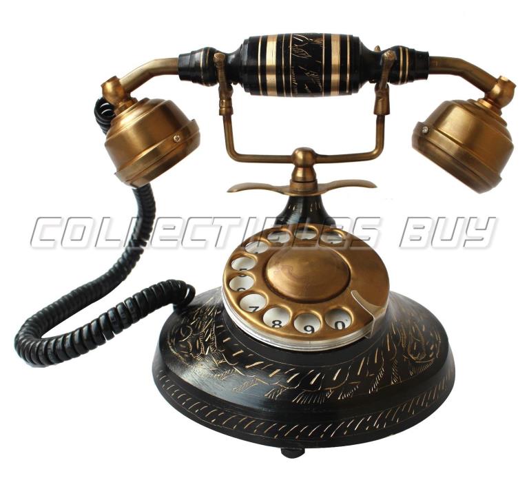 Black Antique Telephone American Rotary Dial Phone Fully Functional Article