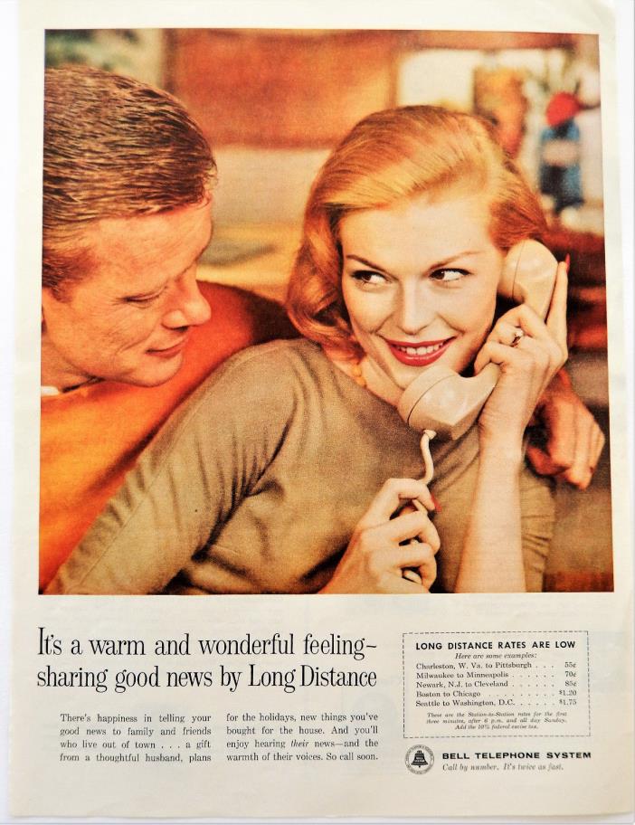 Vintage 1960 Bell Telephone long distance retro advertisement print ad art