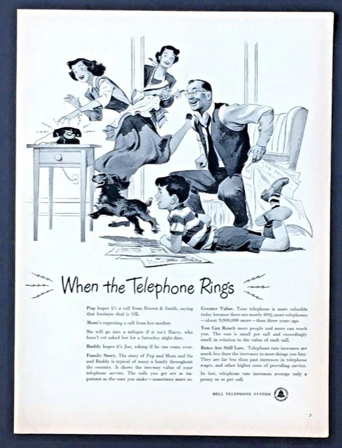 1949 Bell Telephone Advertisement Artwork Phone Rings Family Reacts Vtg Print AD
