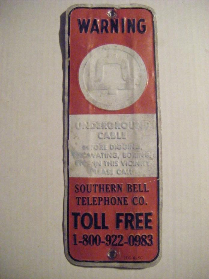 SOUTHERN BELL SOUTH TELEPHONE CABLE ANTIQUE METAL SIGN VINTAGE CHARLESTON SC VTG