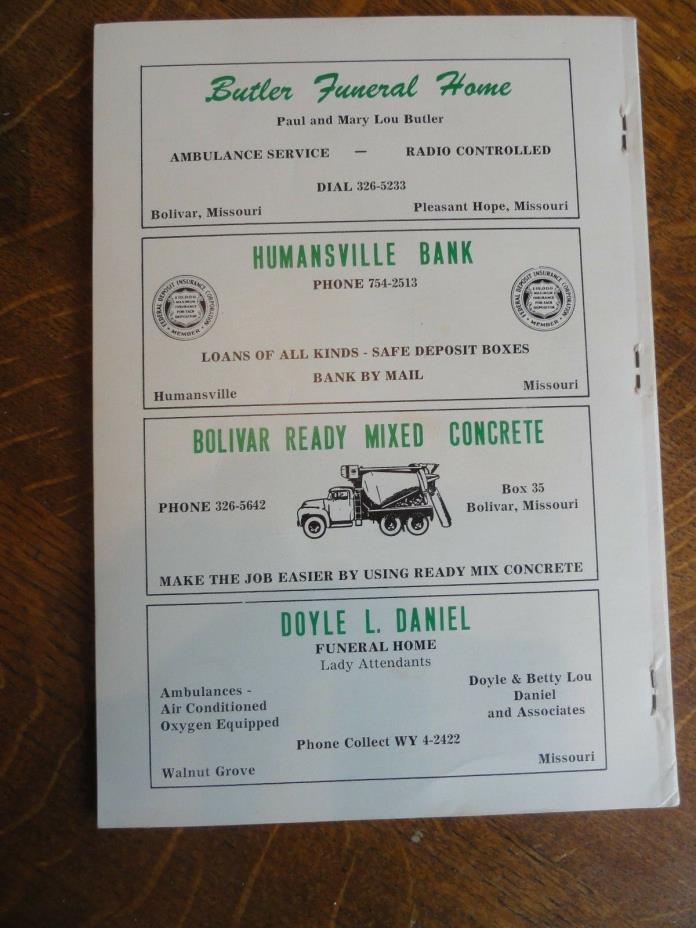 1966-67 Polk County (MO) Rural Directory Telephone Book w/Names & Foldout Map