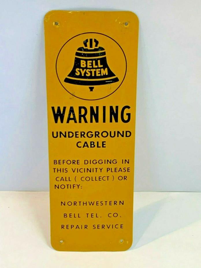 Vintage Bell System Telephone Warning Underground Cable Sign Metal Advertising