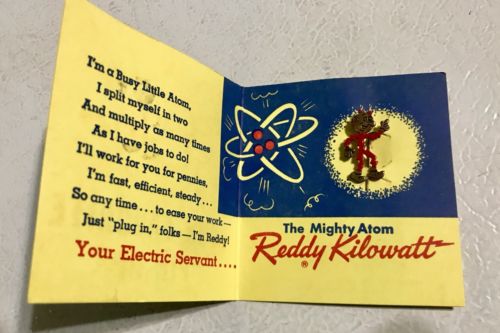 Vintage 1955 Reddy Kilowatt Figural Metal Pin On Original Advertising Card