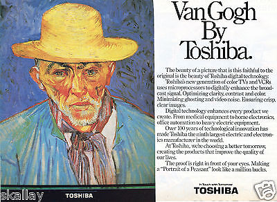 1986 2 Page Print Ad of Portrait of a Peasant Painting Van Gogh by Toshiba