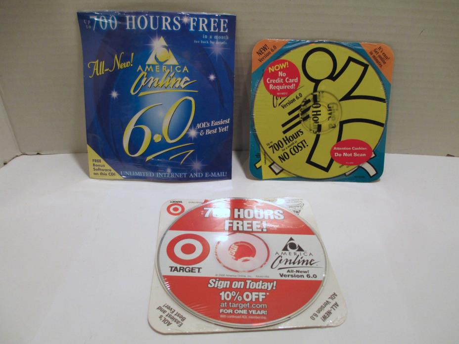 Lot of 3 VTG 2000 AOL Collectors CD's Version 6.0 700 Hours - Target Store Promo