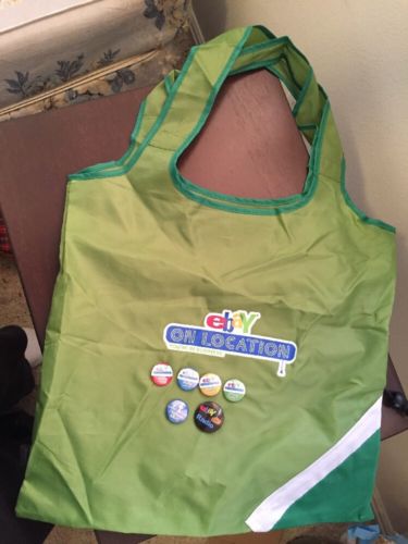 eBay On Location Foldable Bag Philly 2012 6 Buttons Facebook Radio for charity