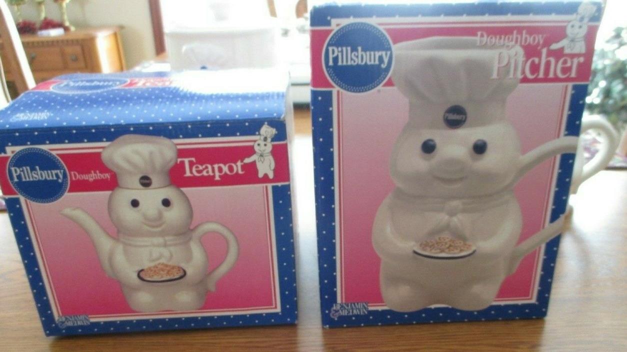 Pillsbury Doughboy Pitcher & Teapot with boxes -2 items - Benjamin & Medwin