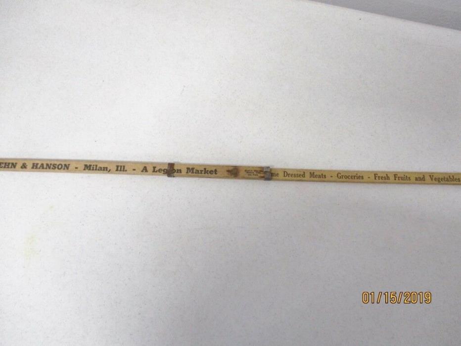 Vintage Advertising Wooden Slide Ruler Behn & Hanson Legion Market Milan, IL
