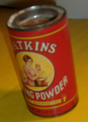 Antique Style Watkins Baking Powder Full Tin Can Nice Graphics! See!