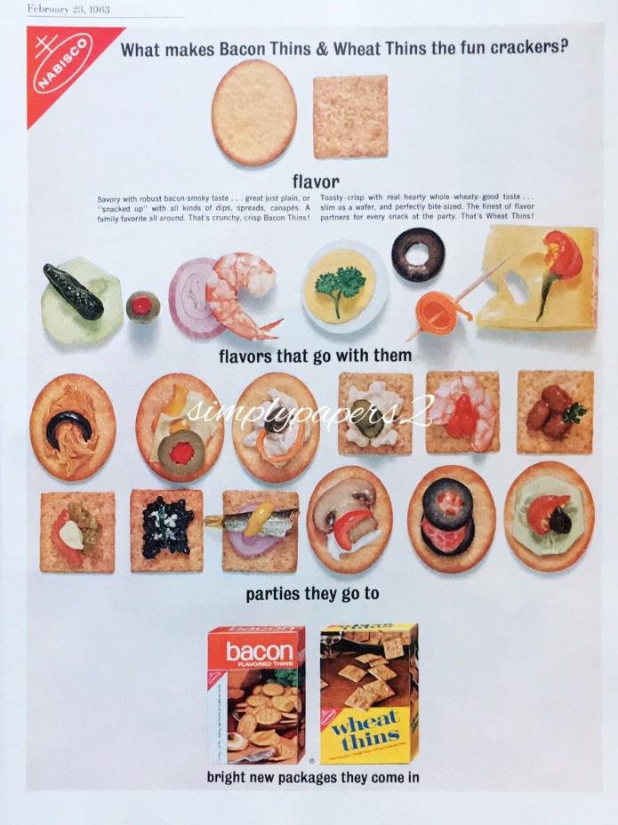 1963 Nabisco Bacon Thins & Wheat Thins Cracker Horderves Photo Print Ad