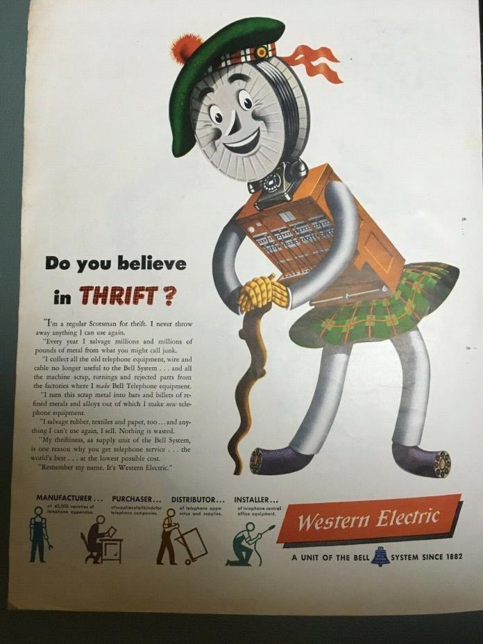 1940's Life Magazine Western Electric OriginaI Ad Kilt Irish Tartan Frame Phone