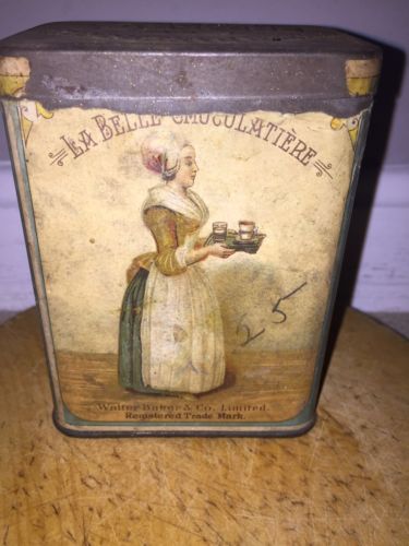 Early Rare Paper Label Baker's Chocolate  Advertising Breakfast Cocoa Tin Box