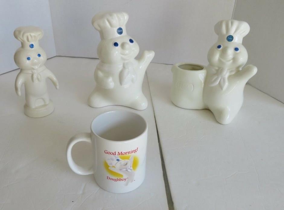 Lot of 4 Pillsbury Doughboy Bank, Vase and Coffee Mug Set 1997 and 1999