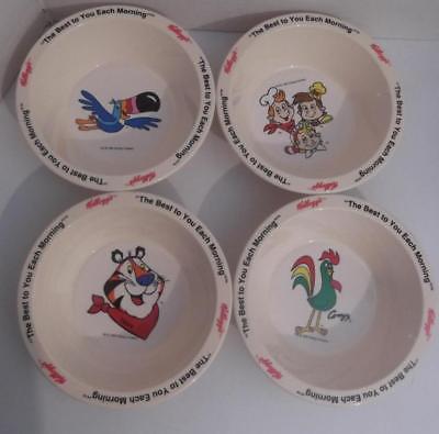 (4) Kellogg's Cereal Bowls Tony Tiger Toucan Sam Snap Crackle Pop Corny EUC