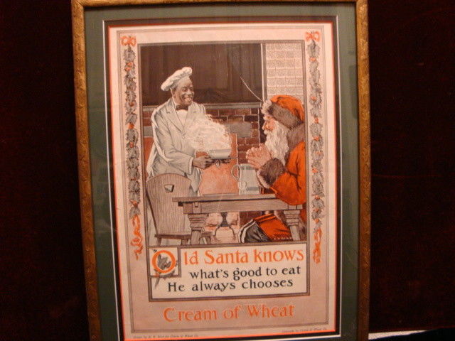 Antique Cream of Wheat Santa Advertising Print Framed Matted C.1920 Great Colors